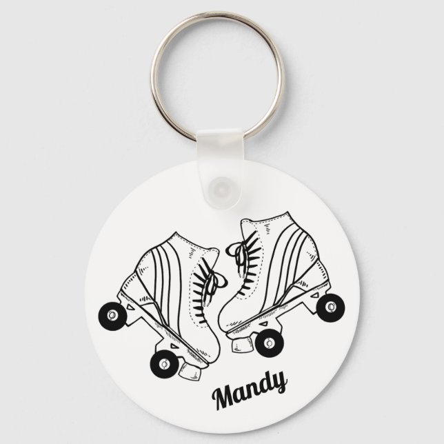 Minimalist Black And White Roller Skates Drawing  Key Ring (Front)