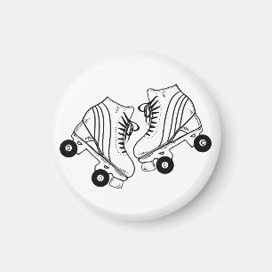 Minimalist Black And White Roller Skates Drawing  Magnet