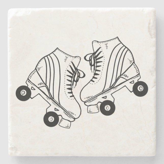 Minimalist Black And White Roller Skates Drawing  Stone Coaster (Front)