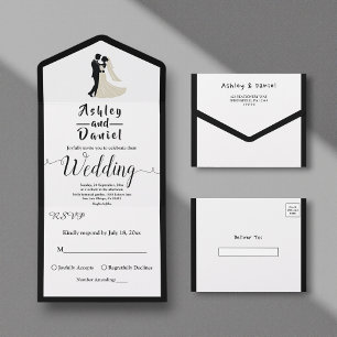 Minimalist Black And White Romantic Couple Wedding All In One Invitation
