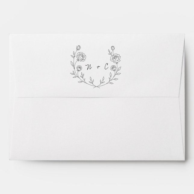Minimalist Black and White Rose Line Art   Envelope (Back (Top Flap))