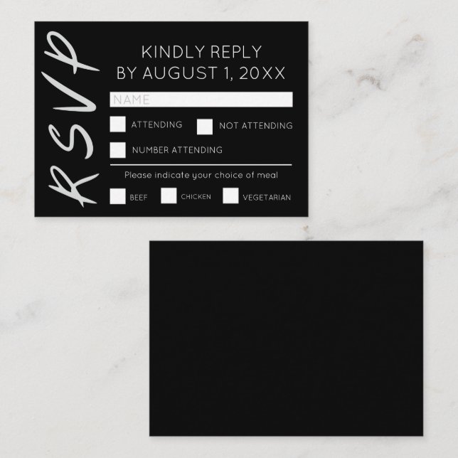 Minimalist black and white RSVP card (Front/Back)