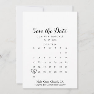 Minimalist Black and White Save the Date Calendar