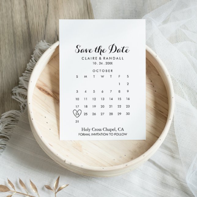 Minimalist Black and White Save the Date Calendar (Creator Uploaded)