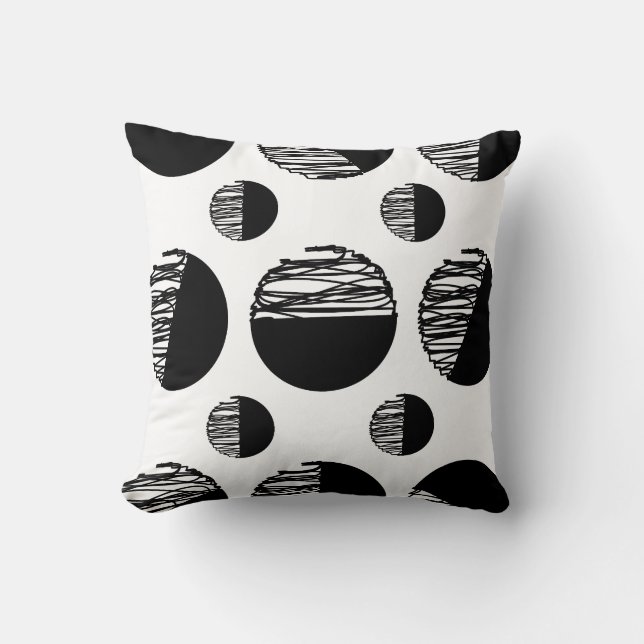Minimalist black and white scriblled dot pattern cushion (Front)