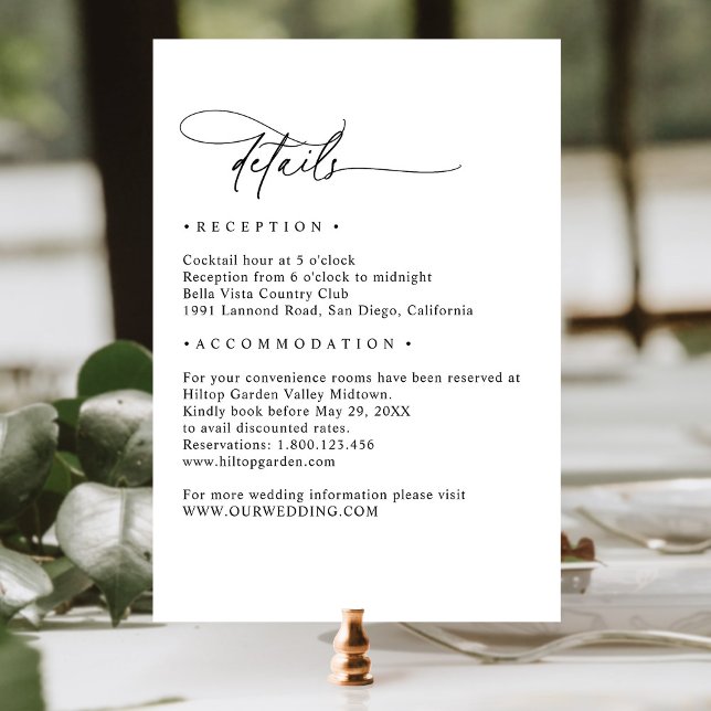 Minimalist Black and White Script Details Wedding Enclosure Card (Creator Uploaded)