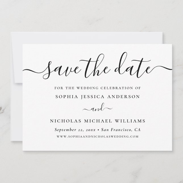Minimalist Black and White Script | Elegant Photo Save The Date (Front)
