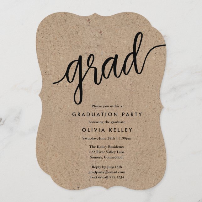 Minimalist Black and White Script Graduation Party Invitation (Front/Back)