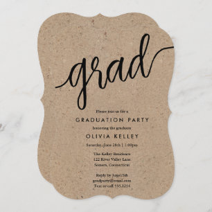 Minimalist Black and White Script Graduation Party Invitation