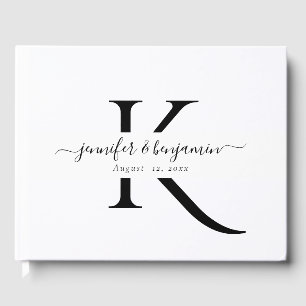Minimalist Black and White Script Monogram Wedding Guest Book