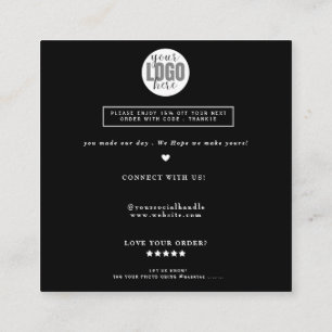 Minimalist Black and white script order thank you Square Business Card