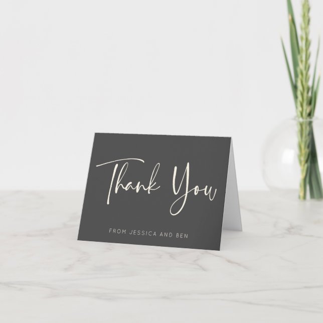 Minimalist Black and White Script Personalised  Thank You Card (Front)