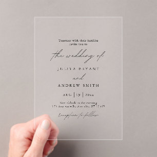 Minimalist Black and white script wedding Acrylic Invitations