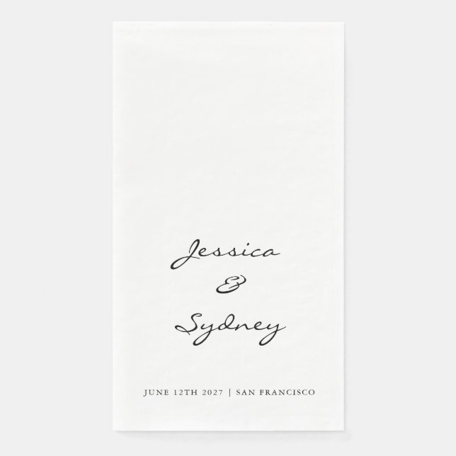 Minimalist Black and White Script Wedding Custom Napkin (Front)