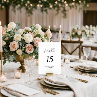 Minimalist Black and White Script Wedding Table Number