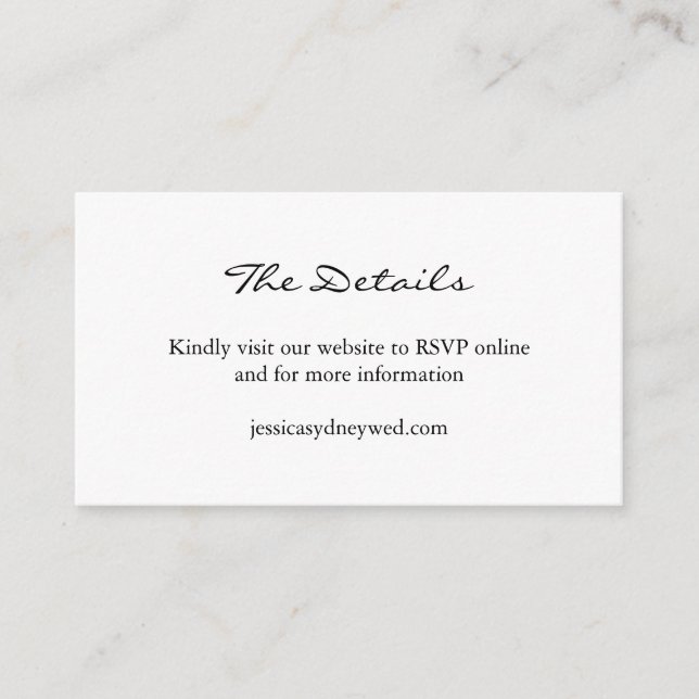 Minimalist Black and White Script Wedding Website Enclosure Card (Front)