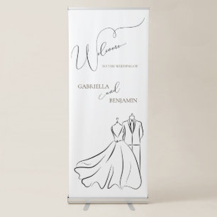 Minimalist Black and White Script Wedding Welcome Retractable Banner