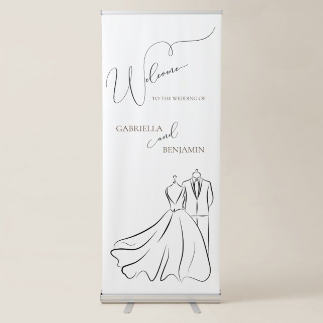 Minimalist Black and White Script Wedding Welcome Retractable Banner (Front)