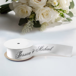 Minimalist Black and White Simple Calligraphy Satin Ribbon