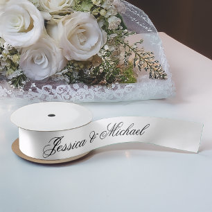 Minimalist Black and White Simple Calligraphy  Satin Ribbon