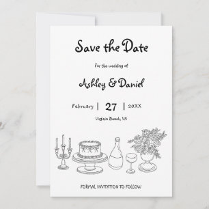 Minimalist Black and White Simple Doodle Wedding Save The Date