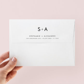 Minimalist Black and White Simple Monogram Wedding Envelope