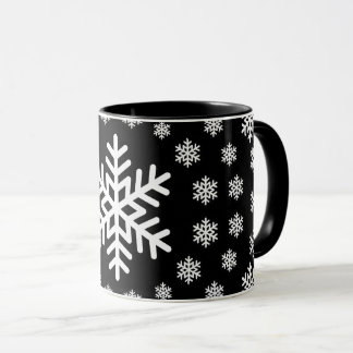 Minimalist Black and White Snowflakes Mandala Xmas Mug