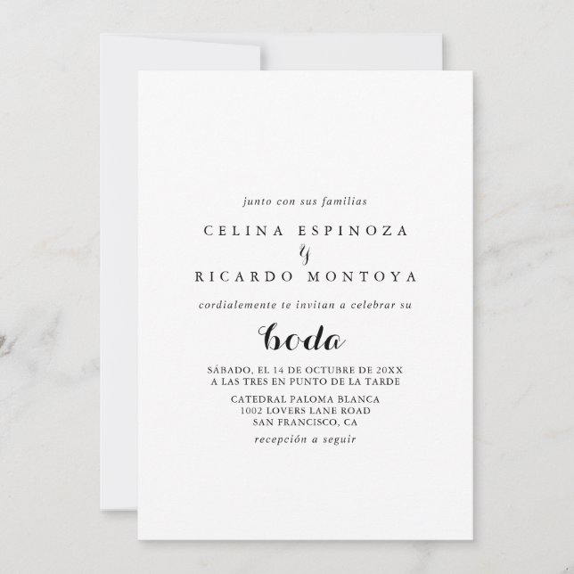 Minimalist Black and White Spanish Wedding Invitation (Front)
