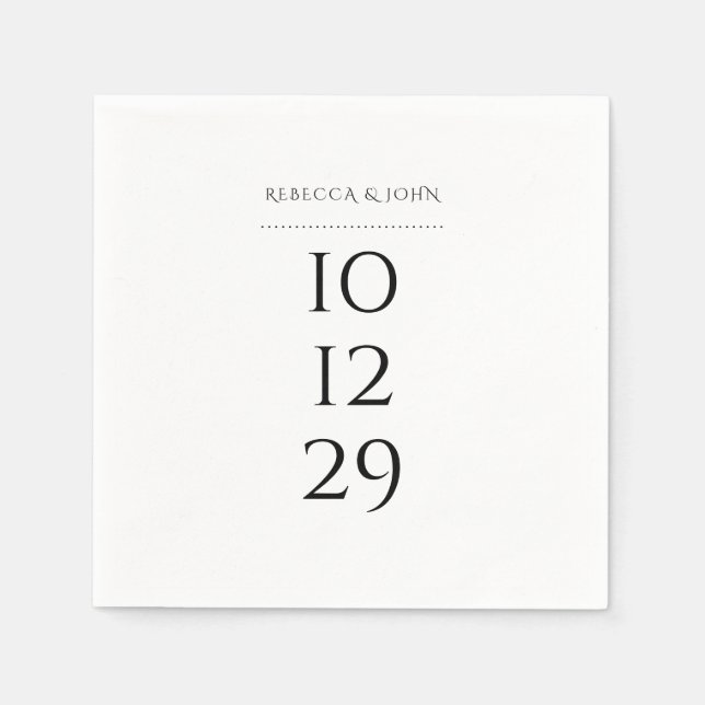 Minimalist Black And White Special Date Wedding Napkin (Front)