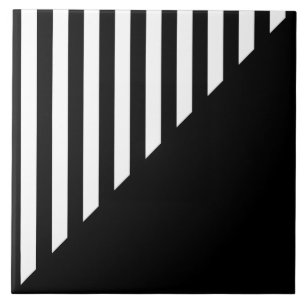 Minimalist Black and White Split Geometric Stripe Tile