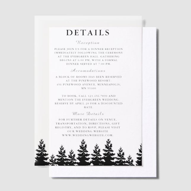 Minimalist Black and White Summer Wedding Details Vellum Invitations (Offset)