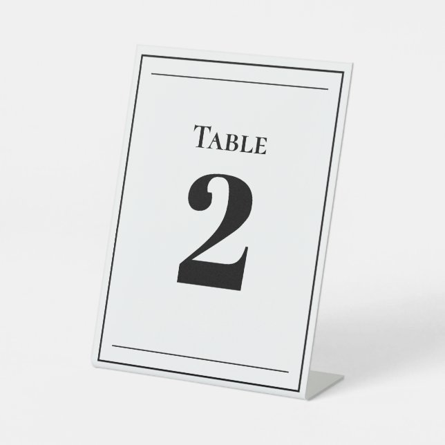 Minimalist Black and White Table Number Pedestal Sign (Front)
