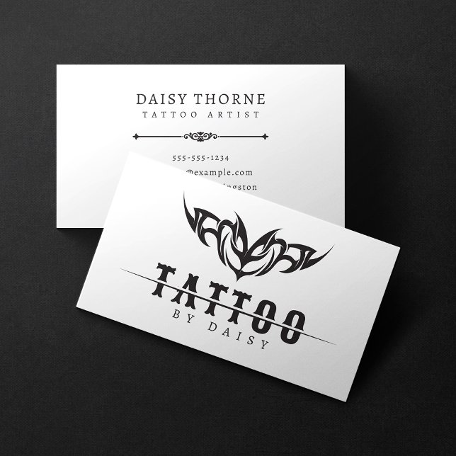 Minimalist Black and White Tattoo Artist Salon Business Card (Creator Uploaded)