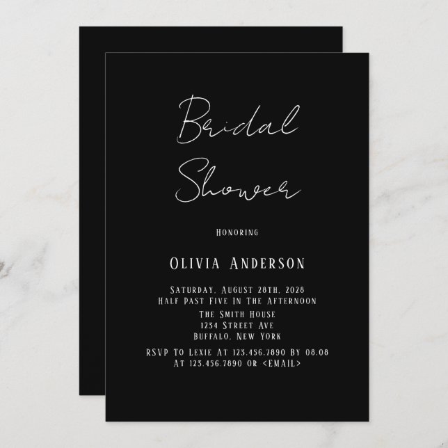Minimalist Black and White Tie Bridal Shower Invit Invitation (Front/Back)