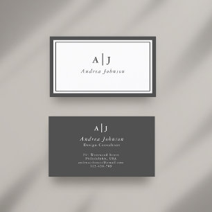 Minimalist Black and White Two Border Monogram Business Card