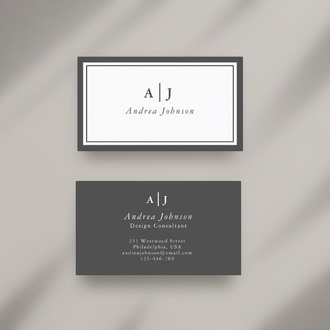Minimalist Black and White Two Border Monogram Business Card (Creator Uploaded)