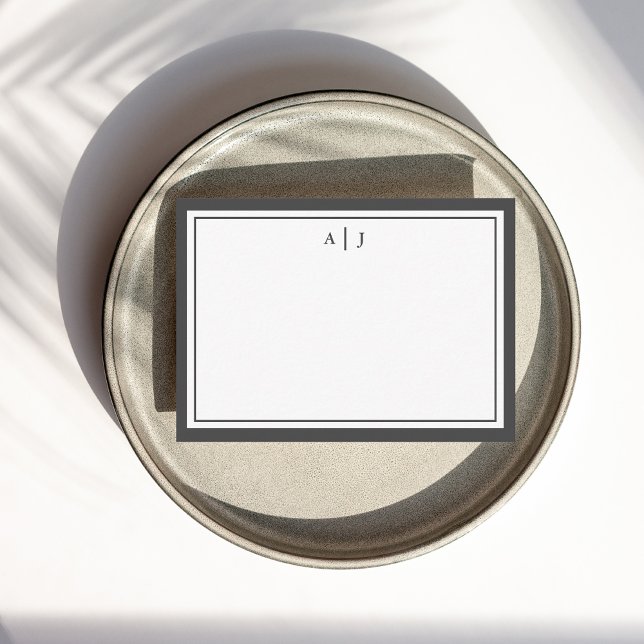 Minimalist Black and White Two Border Monogram Card (Creator Uploaded)