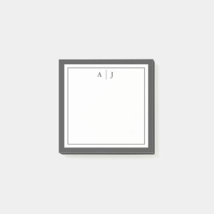 Minimalist Black and White Two Border Monogram Post-it Notes