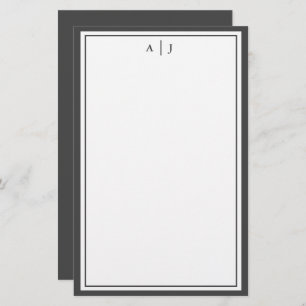 Minimalist Black and White Two Border Monogram Stationery