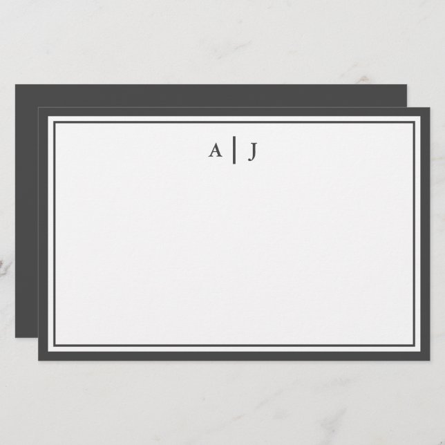 Minimalist Black and White Two Border Monogram Stationery (Front/Back)