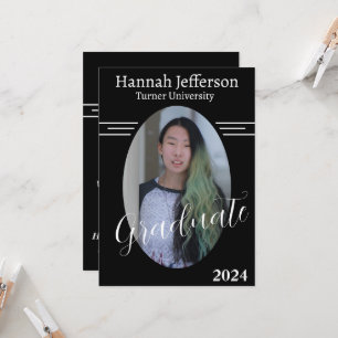 Minimalist Black and White Two Photo Graduation Invitation