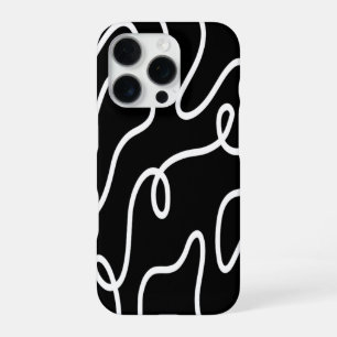Minimalist Black and White Wavy Line Art Abstract iPhone 16 Pro Case