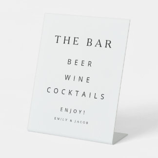 Minimalist Black And White Wedding Bar Pedestal Sign