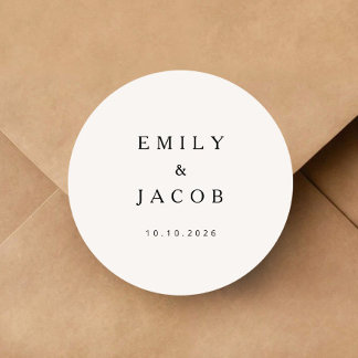 Minimalist Black And White Wedding Classic Round Sticker