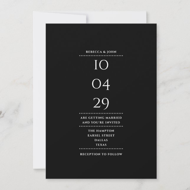 Minimalist Black And White Wedding Date All In One Invitation (Front)