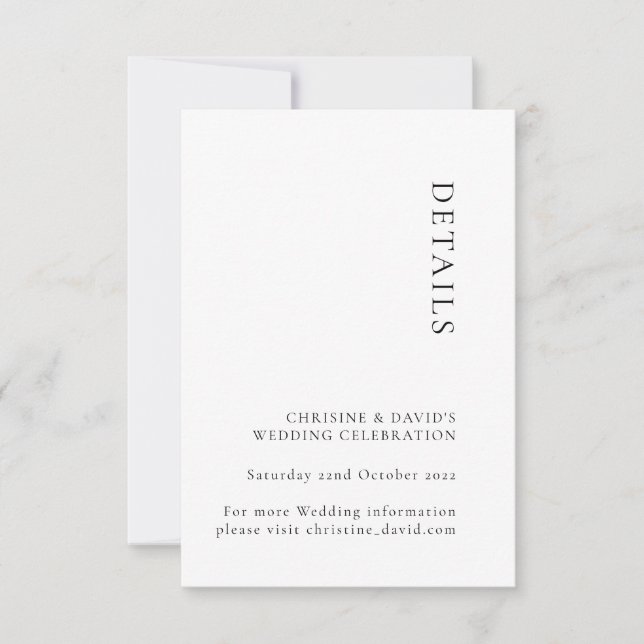 Minimalist Black and White Wedding Details card (Front)