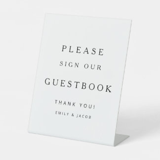 Minimalist Black And White Wedding Guestbook Pedestal Sign