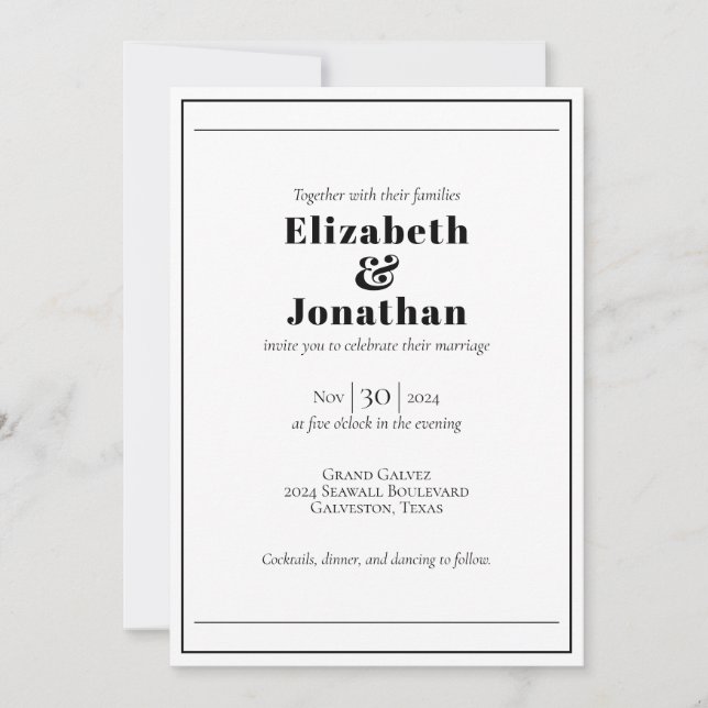 Minimalist Black and White Wedding Invitation (Front)