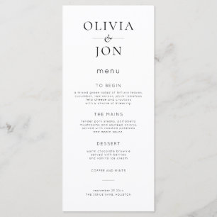 Minimalist Black and White Wedding Menu