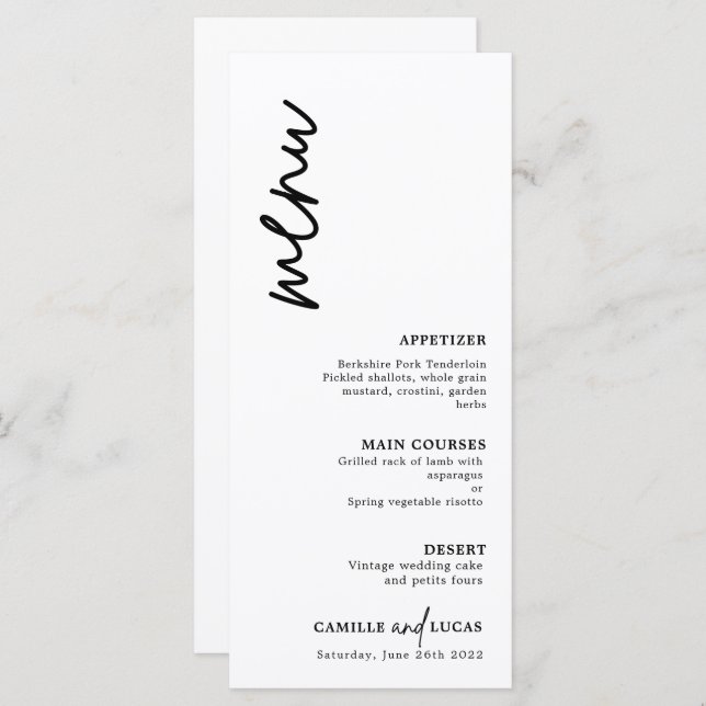 Minimalist Black and White Wedding  Menu (Front/Back)